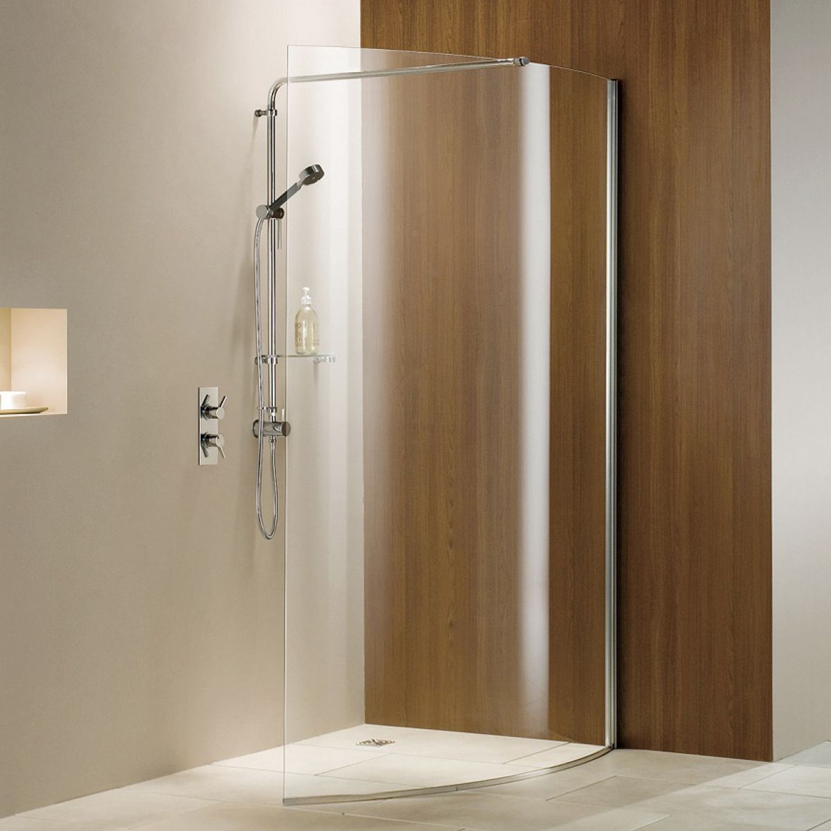 Curved glass shower screen panel by Matki